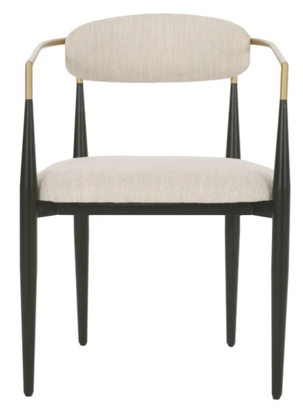 2 Beige, Black, & Gold Upholstered Metal Dining Chairs🥂