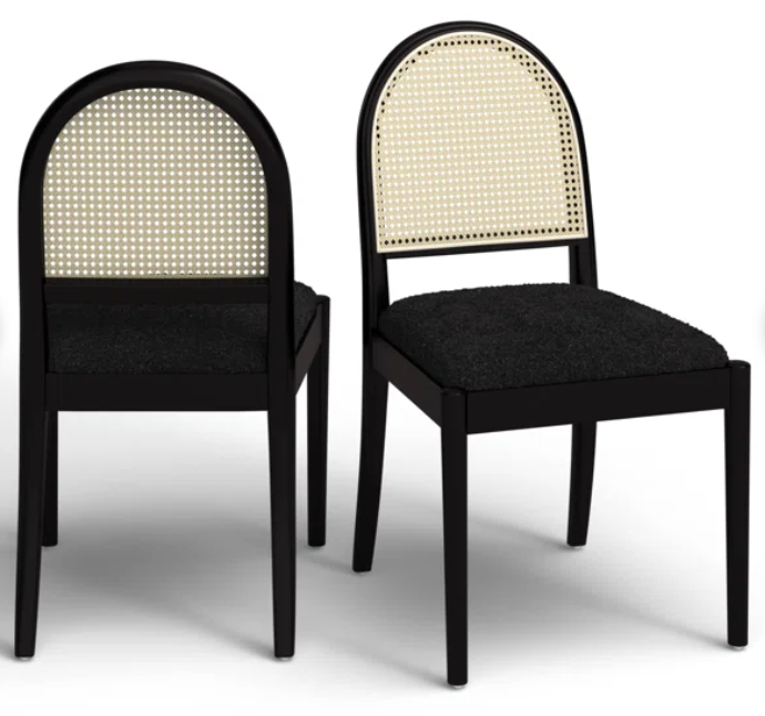2 MCM black boucle & oak wood dining chairs🌻