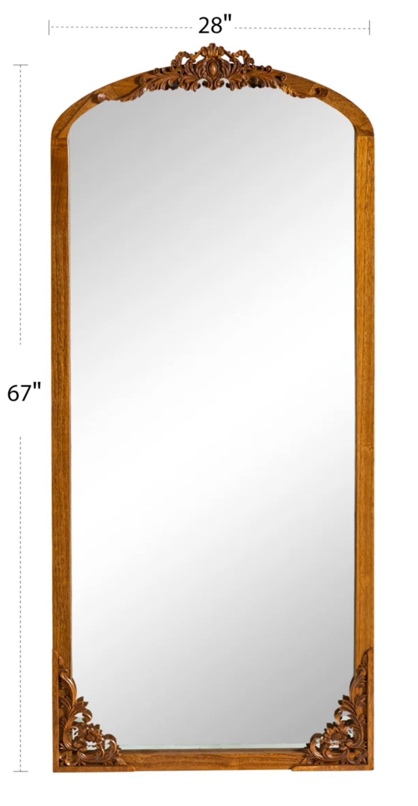 28x67 Vintage Arched Wood Carved Full Length Wall Mirror🪞