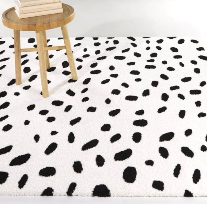 8x10 White & Black Abstract Dots Area Rug🐄