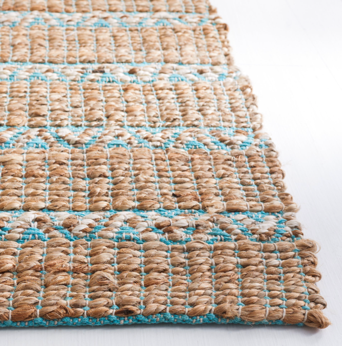 9x12 Teal & Natural Fiber Striped Area Rug⚓