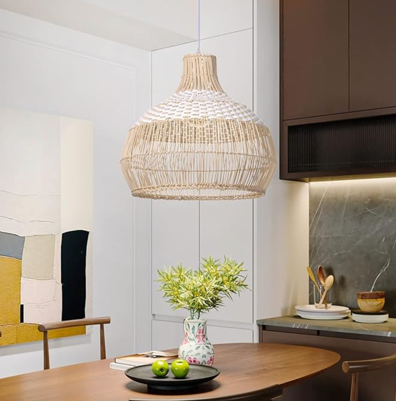 White rattan coastal 14" chandelier 🤍
