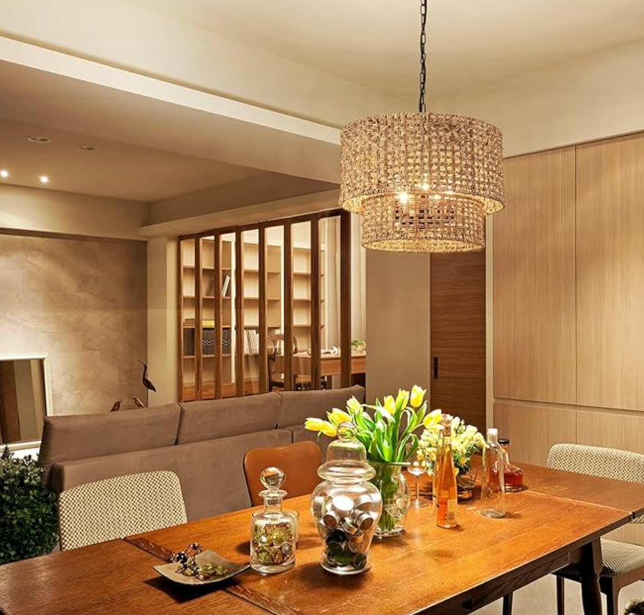 Boho 5-light woven rattan adjustable chandelier 🌻