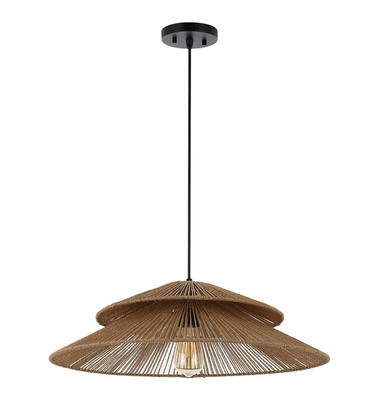 Elegant paper rope 23” pendant light in Natural/Black 🖤