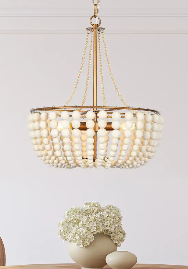 Boho glam distressed wood 3-light beaded chandelier ⚜️