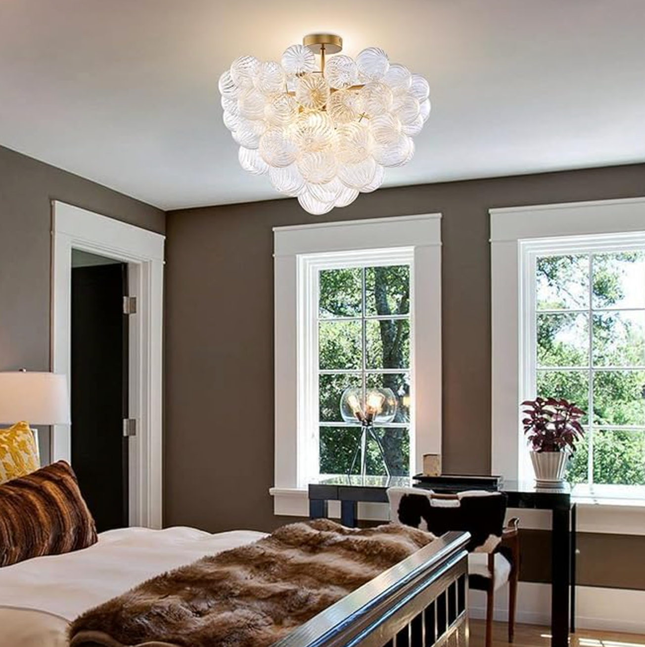 Bubble ball semi-flush mount 20" chandelier (gold w/ clear ribbed glass) 🫧