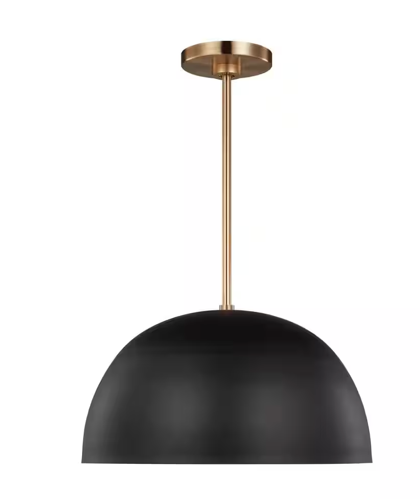 Midnight black 1-light dimmable indoor/outdoor pendant light w/ round steel shade 🖤