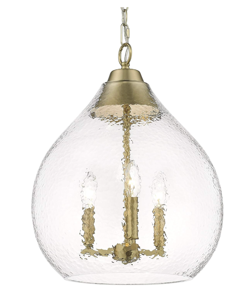 Brushed champagne 3-light bronze pendant light w/ hammered glass ✨