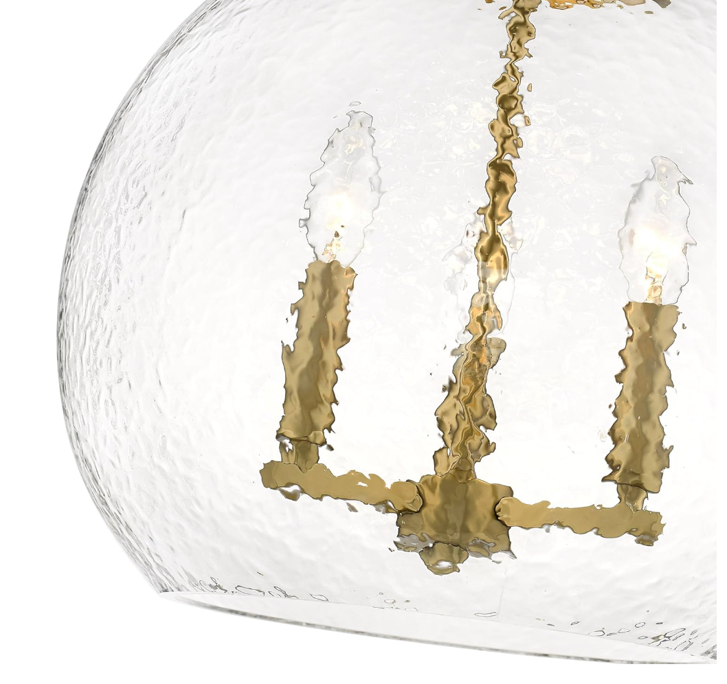 Brushed champagne 3-light bronze pendant light w/ hammered glass ✨
