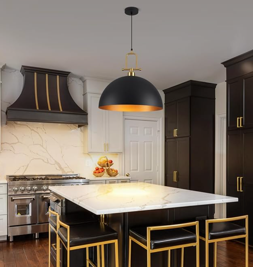 Large black & gold 20" modern pendant light ✨