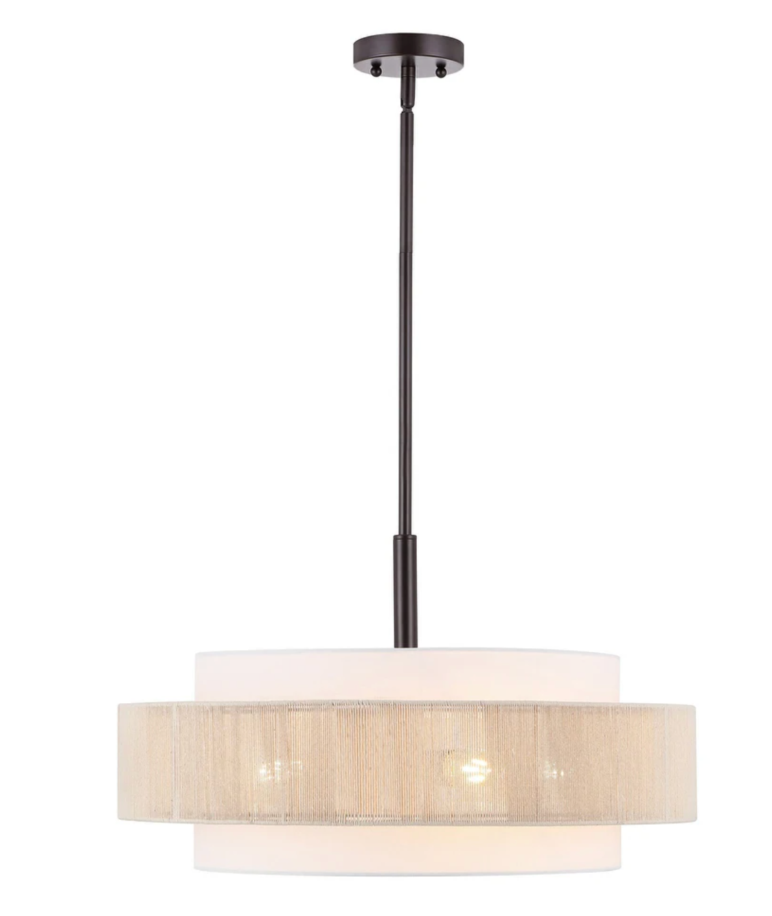 5-Light double-shaded dimmable drum chandelier w/ woven center 🌼