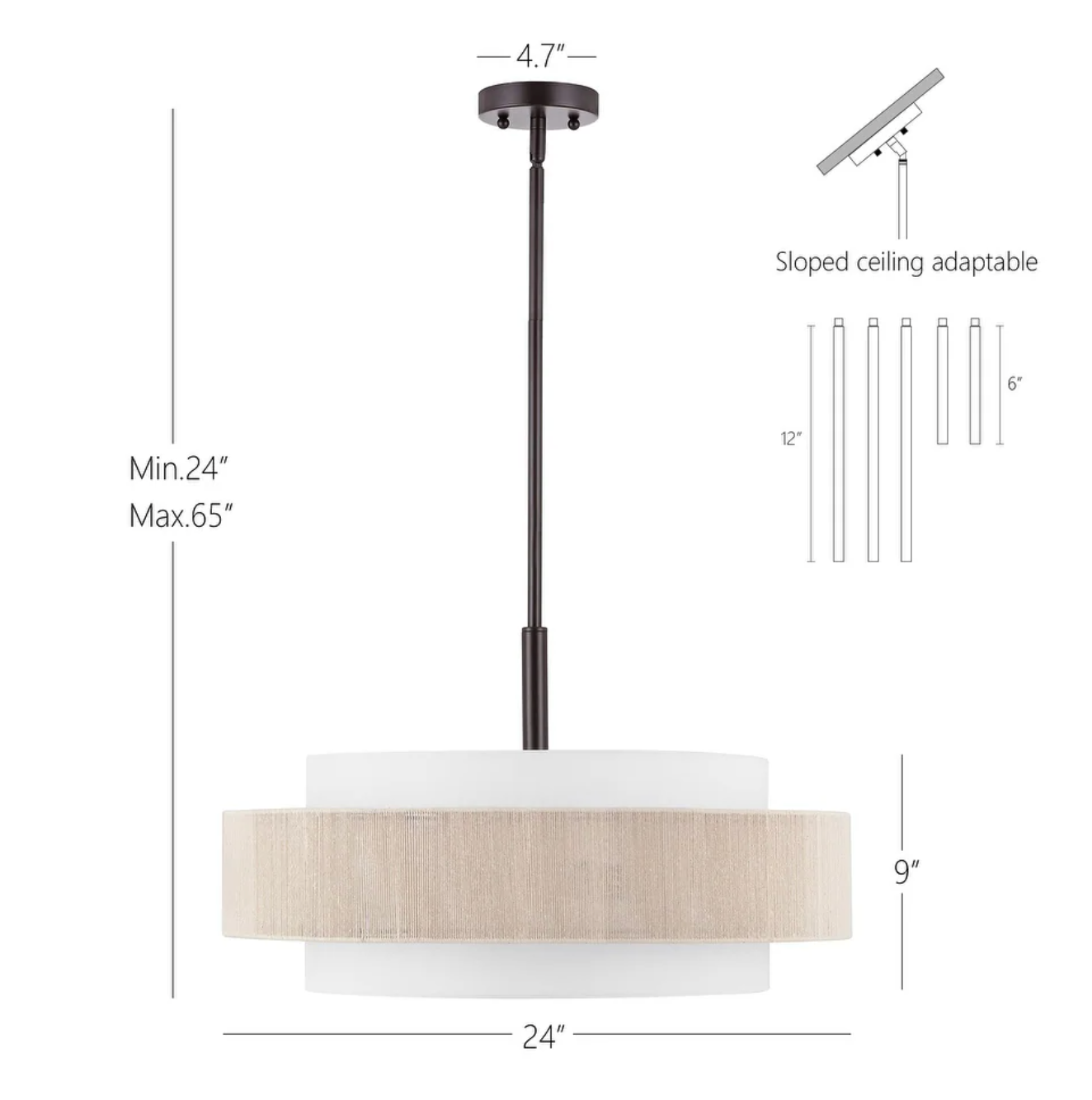 5-Light double-shaded dimmable drum chandelier w/ woven center 🌼