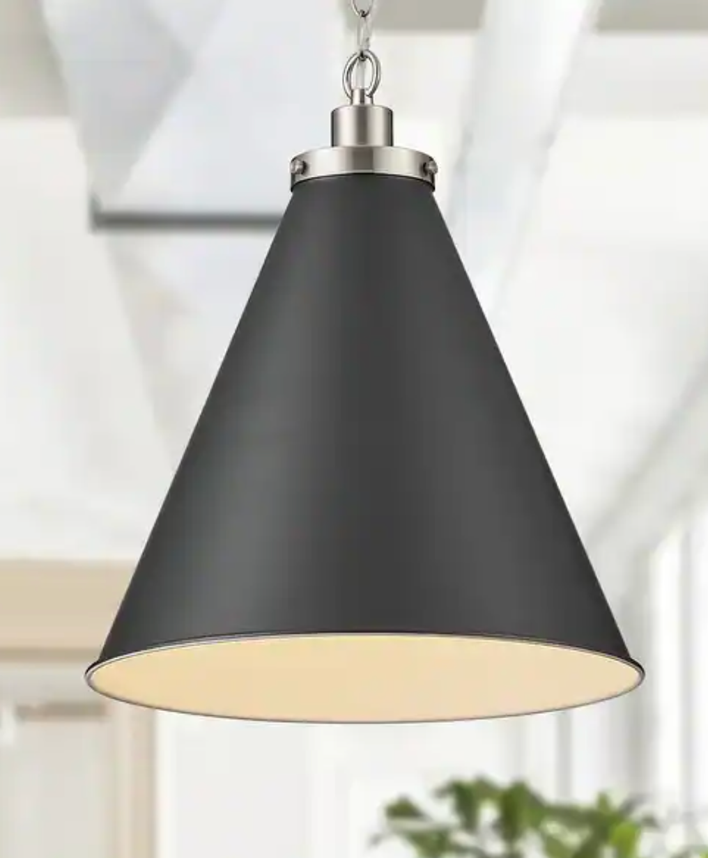 Modern brushed nickel 1-light cone metal pendant 🖤