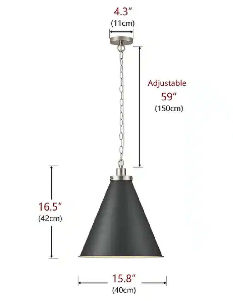 Modern brushed nickel 1-light cone metal pendant 🖤