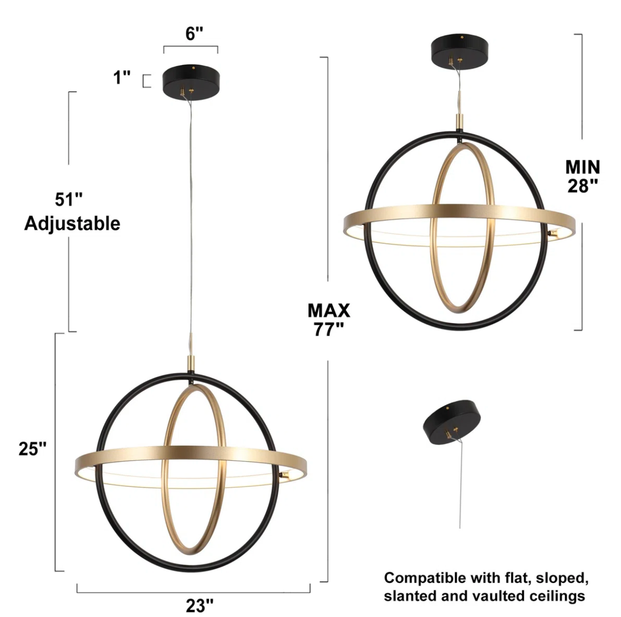 Black & gold 1-light unique globe modern LED chandelier 💫