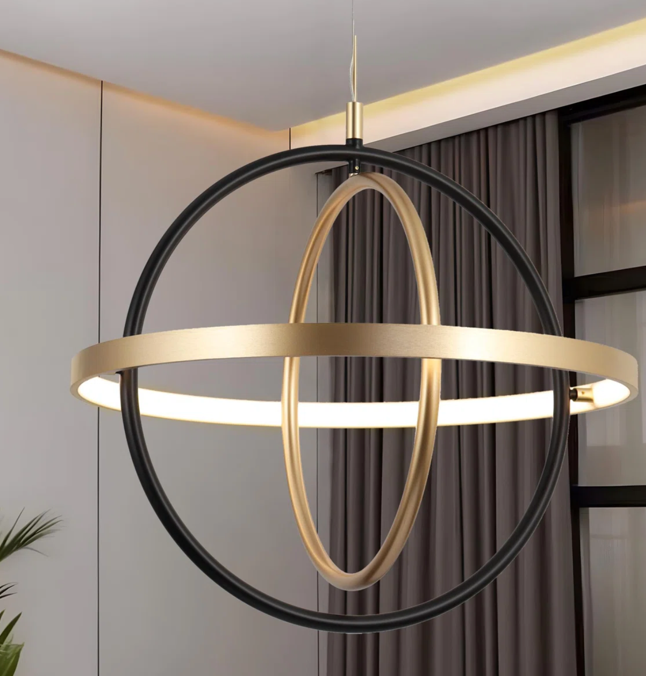 Black & gold 1-light unique globe modern LED chandelier 💫