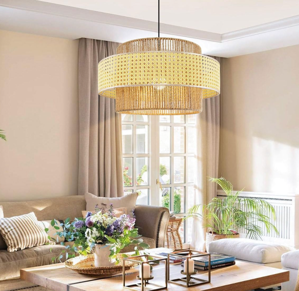 Handwoven 20" woven rattan chandelier 🌻