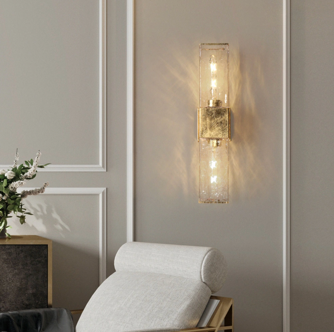 Modern luxury gold foil sconce w/ art glass 💫