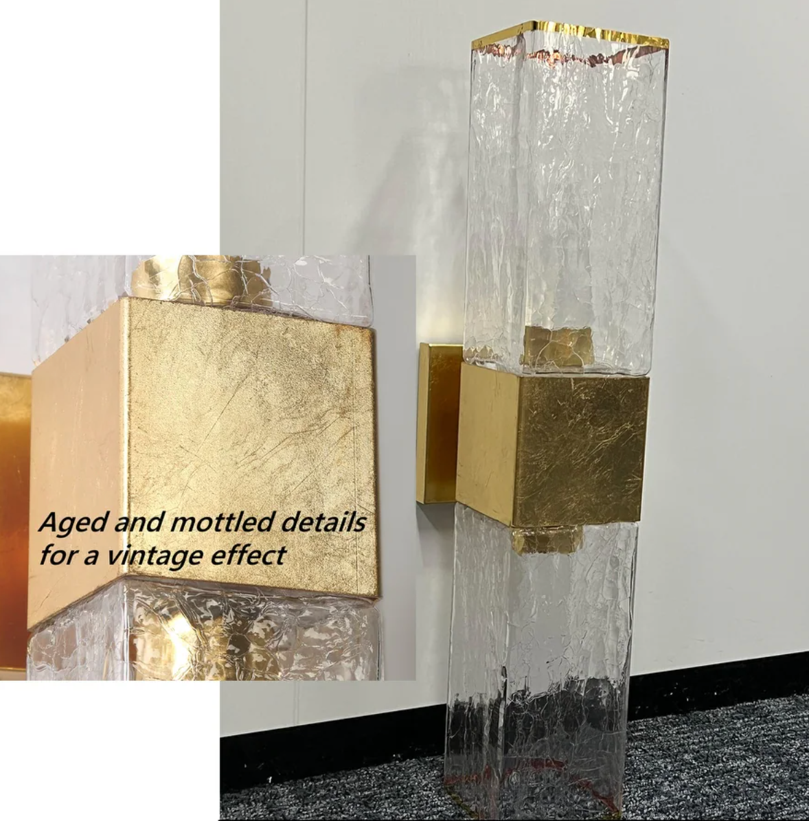 Modern luxury gold foil sconce w/ art glass 💫