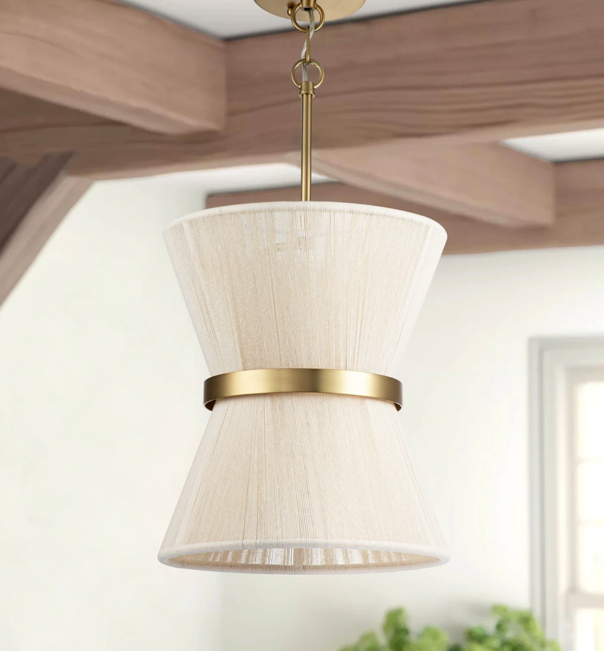 Modern farmhouse rope drum boho chandelier w/ gold band ✨
