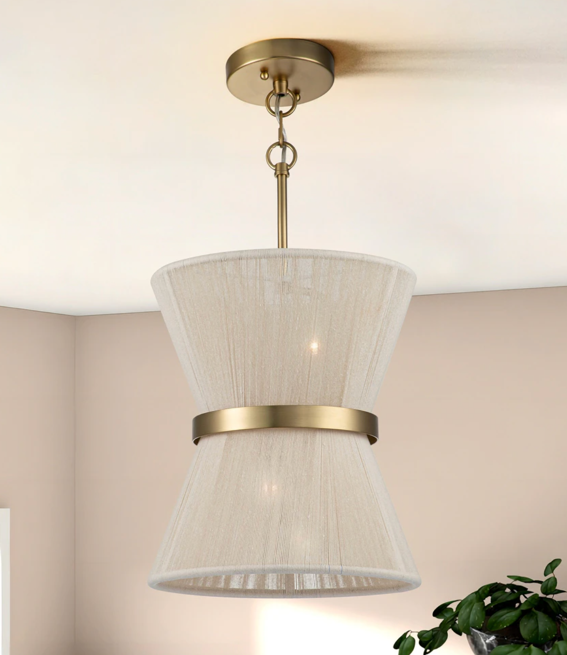 Modern farmhouse rope drum boho chandelier w/ gold band ✨