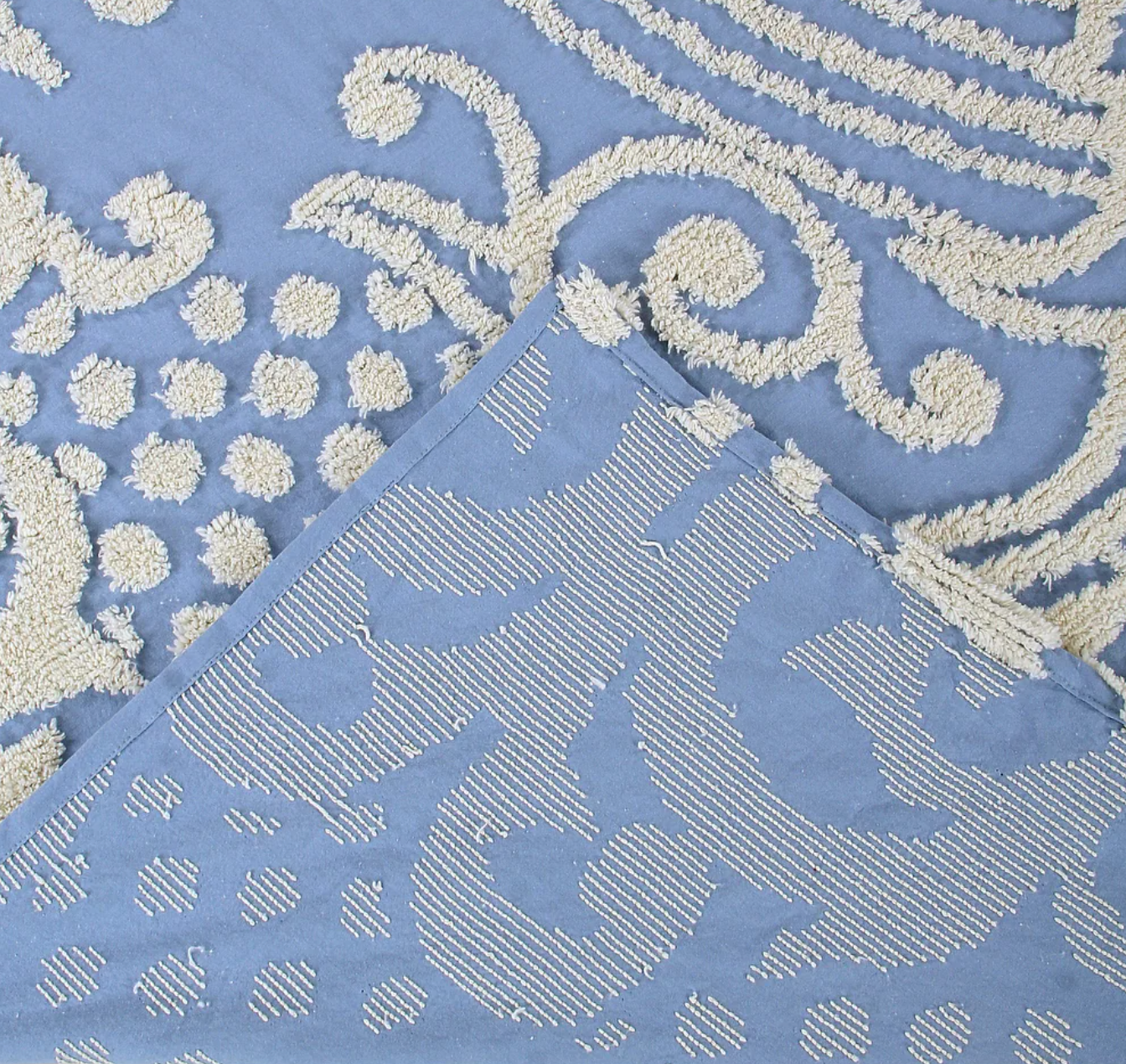 Blue floral medallion Queen cotton bedspread w/ 2 shams ♡