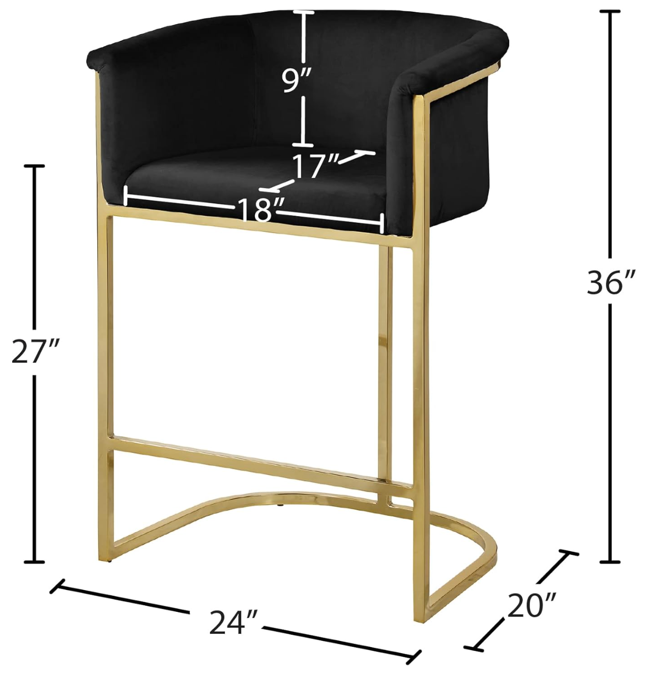 Modern black velvet counterheight barstool w/ gold steel base ✨