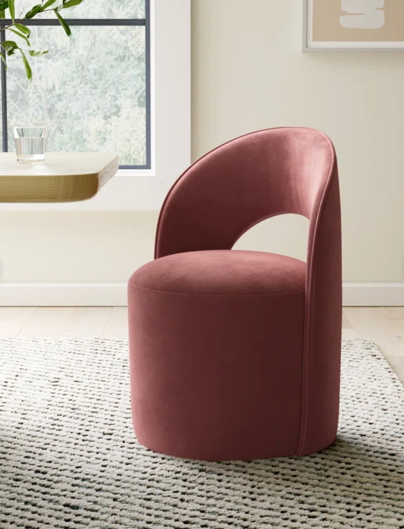 Blush velvet upholstered accent chair🪷
