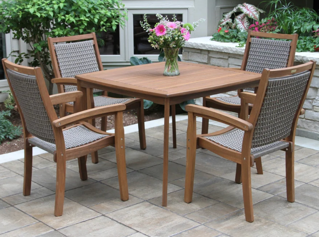 Stackable wicker & eucalyptus outdoor dining chair🍂