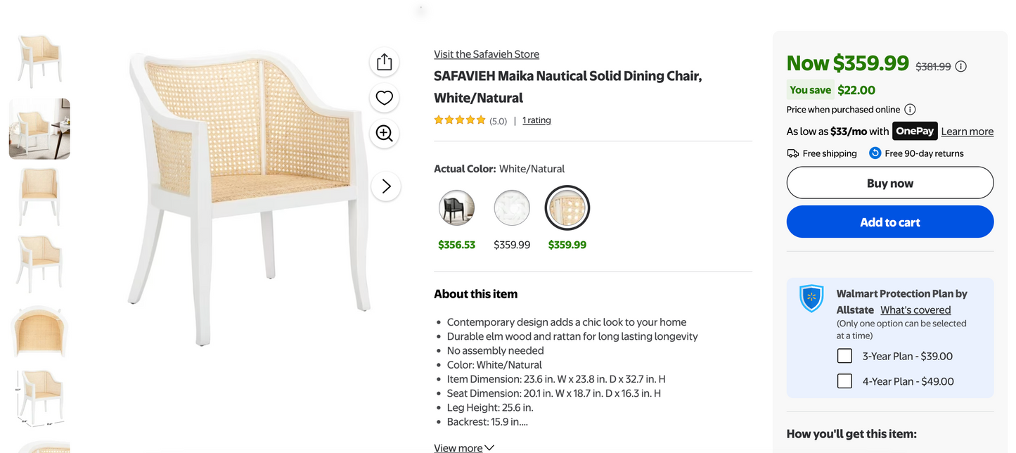 Natural rattan & white wood accent chair 🪴