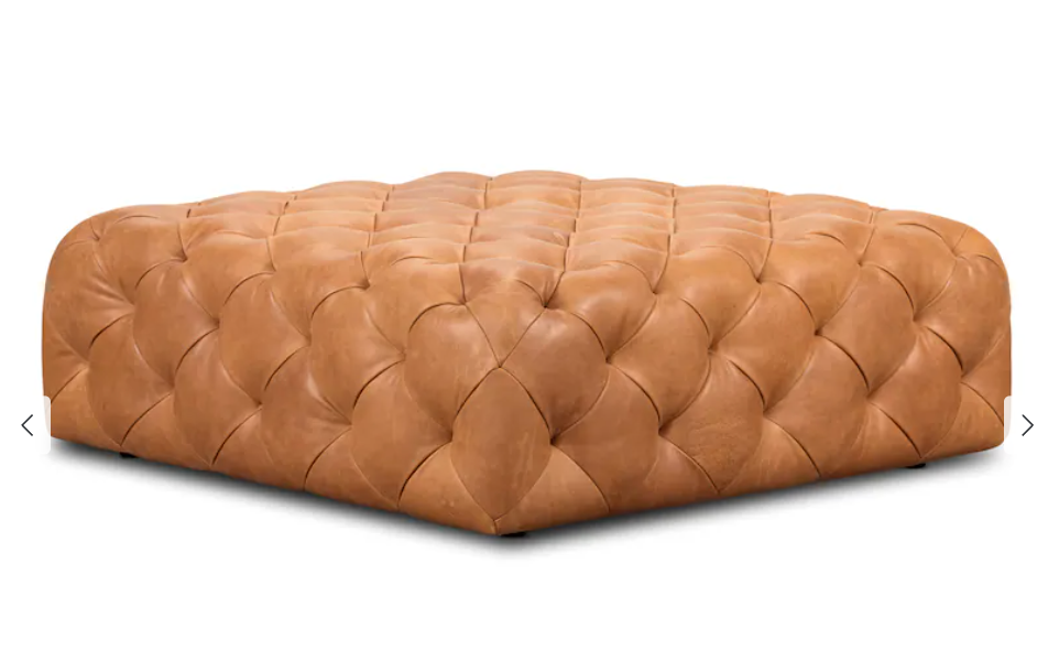 Cognac leather Poly & Bark tufted square ottoman ☕