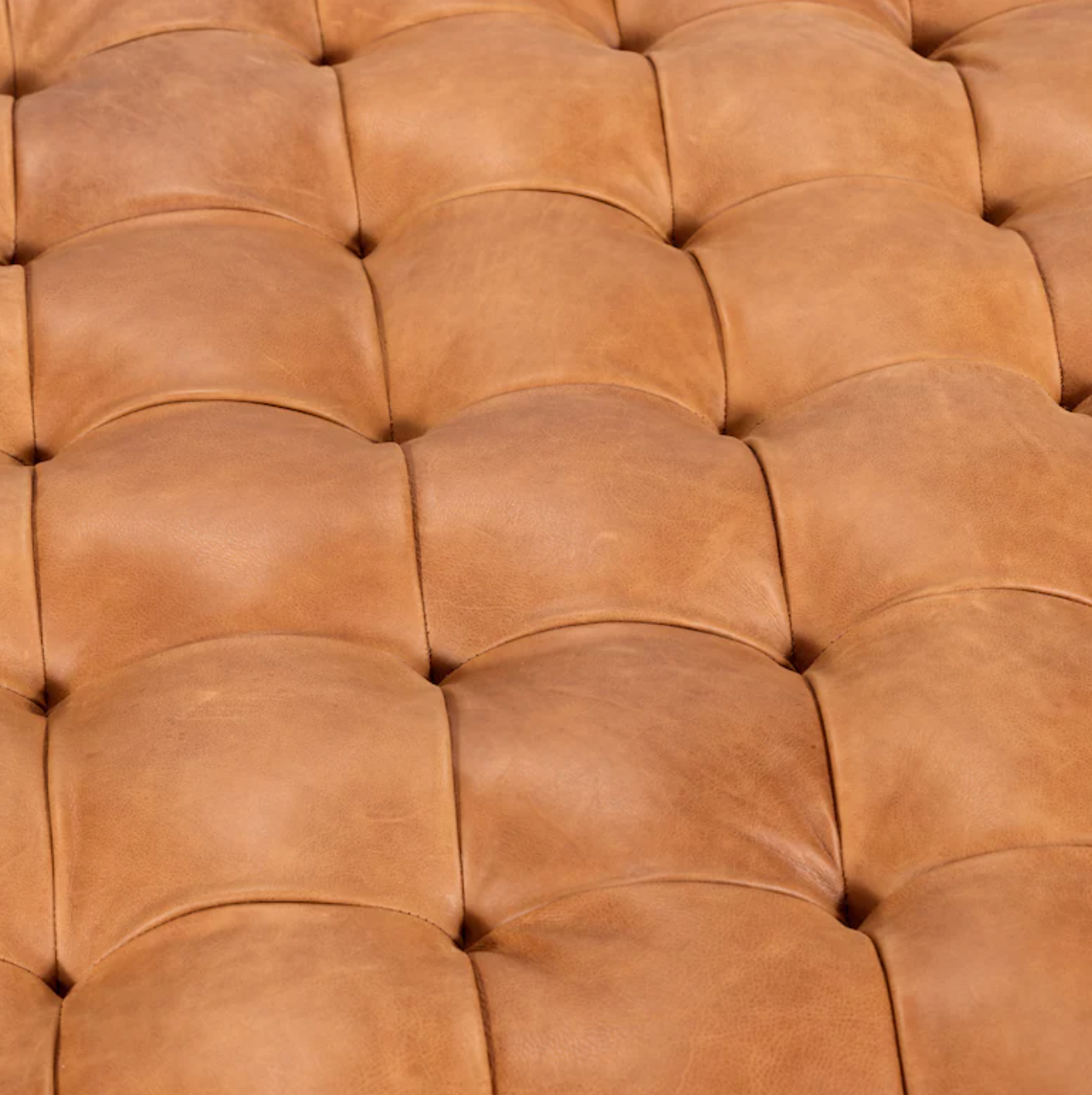 Cognac leather Poly & Bark tufted square ottoman ☕