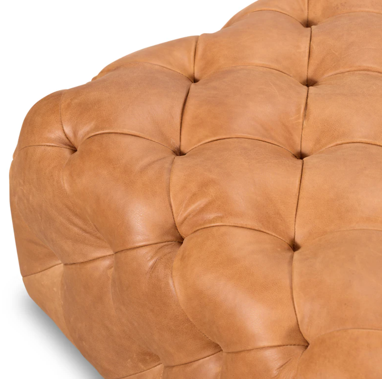 Cognac leather Poly & Bark tufted square ottoman ☕