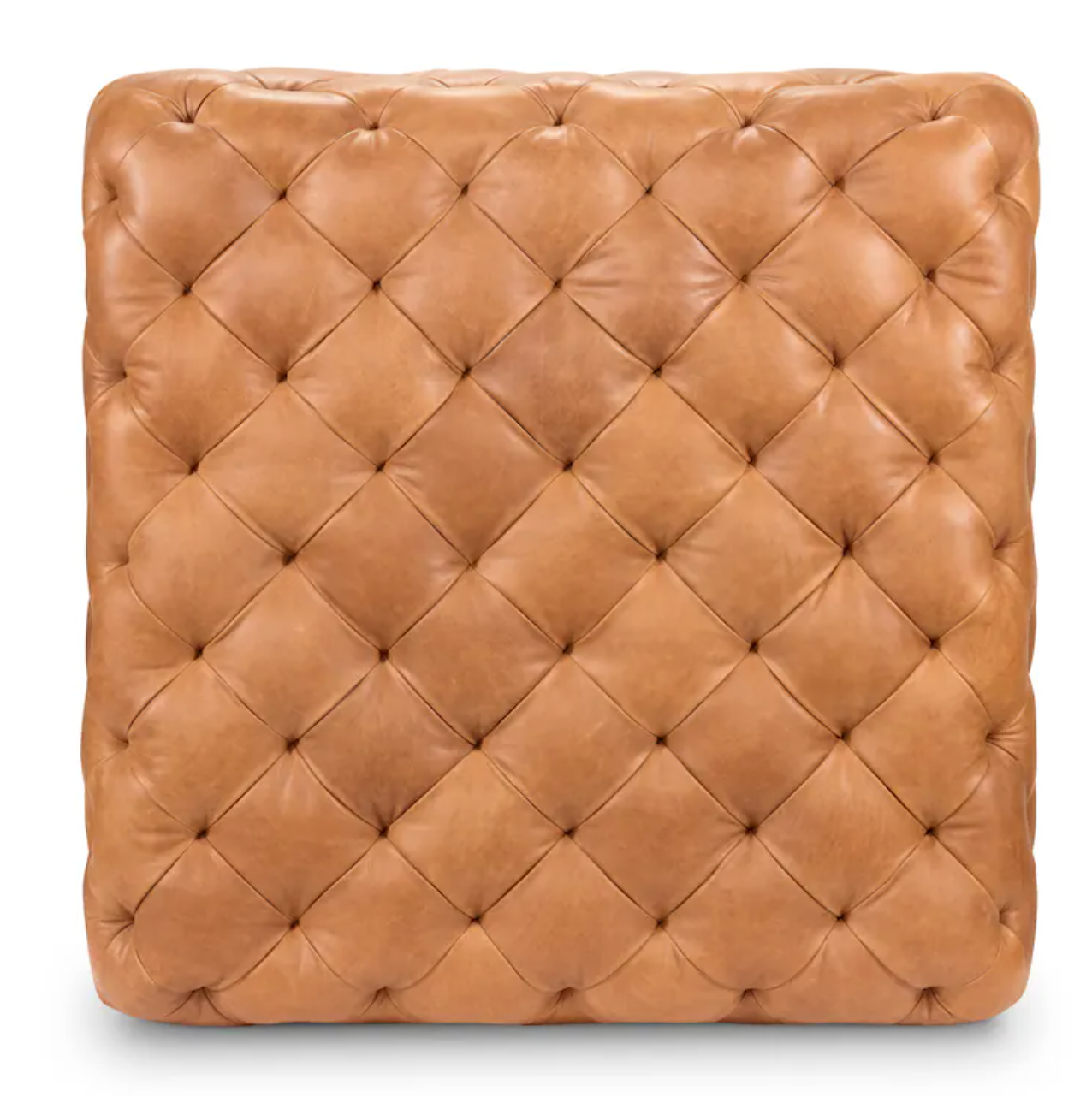 Cognac leather Poly & Bark tufted square ottoman ☕