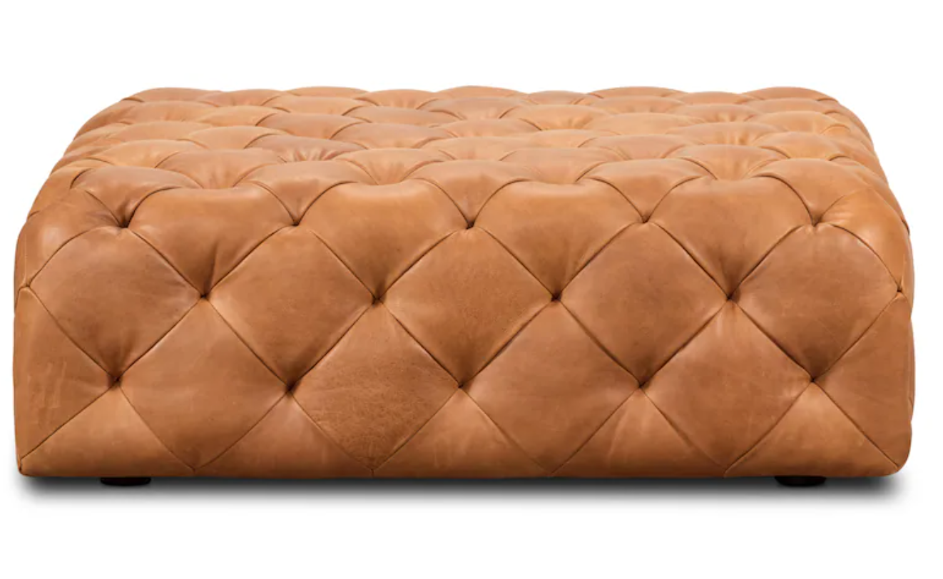 Cognac leather Poly & Bark tufted square ottoman ☕