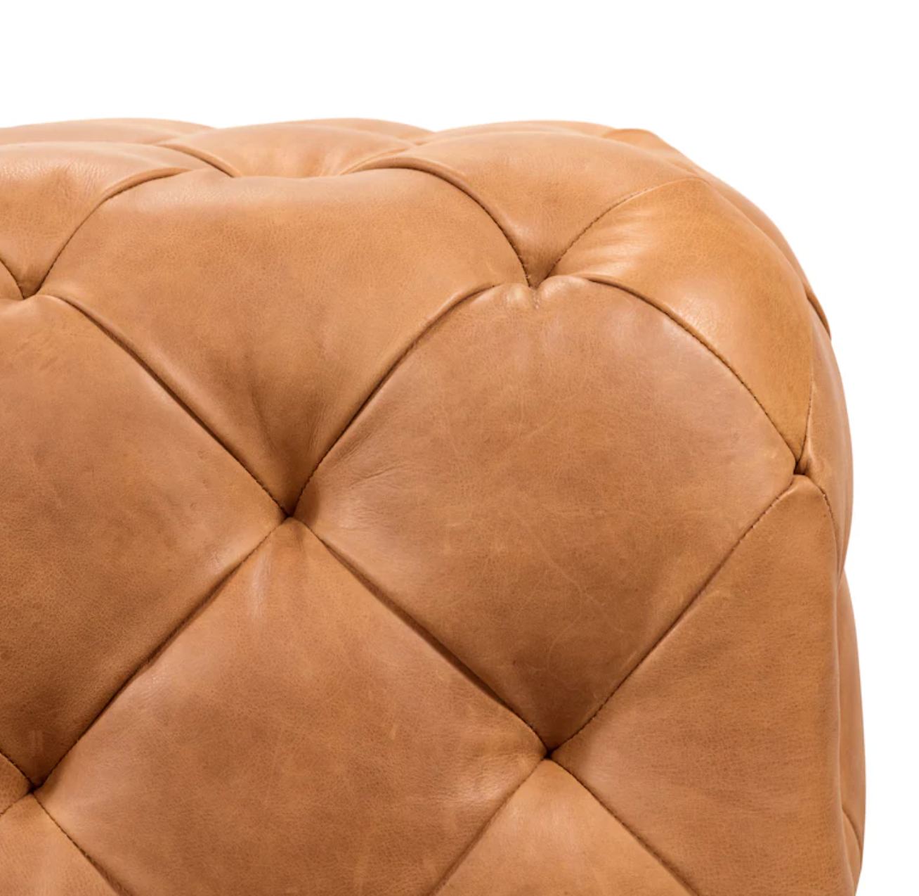 Cognac leather Poly & Bark tufted square ottoman ☕