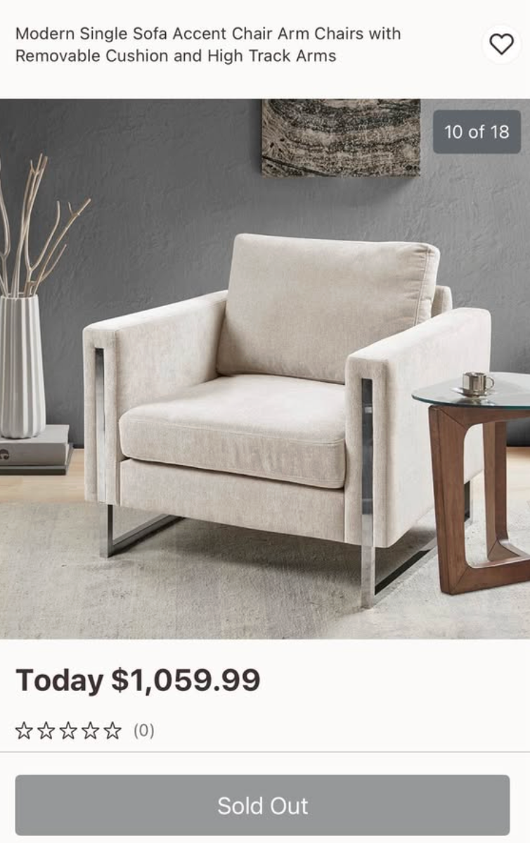 Soft ivory armchair w/ chrome legs 🌷