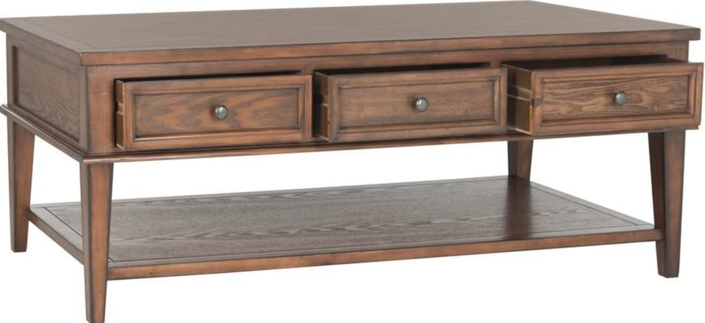 Pinewood (sepia finish) coffee table w/ 3 drawers ☕