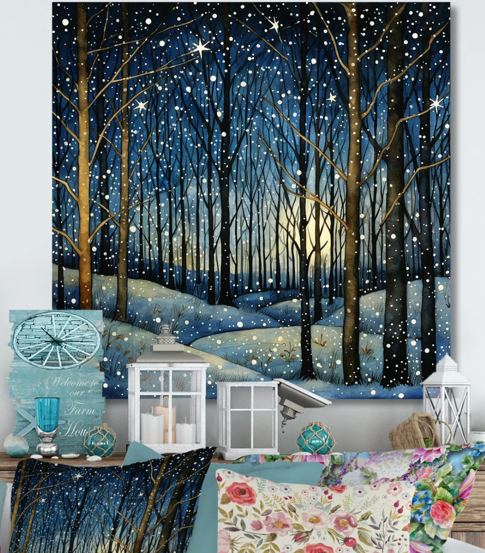 Festive 30β square starry night winter woodscape canvas π