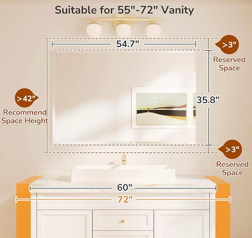 36x55 beveled frameless mirror 🩶