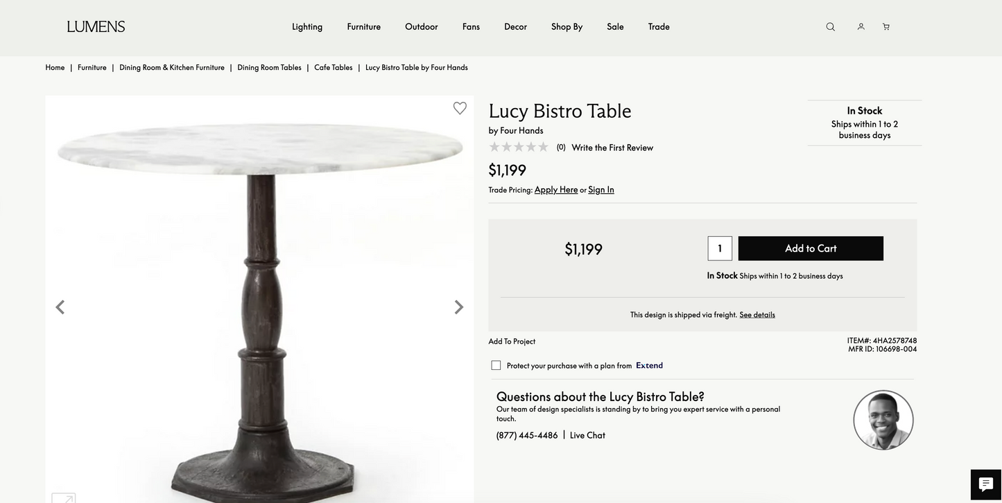 Four Hands white & black bistro table 🤍