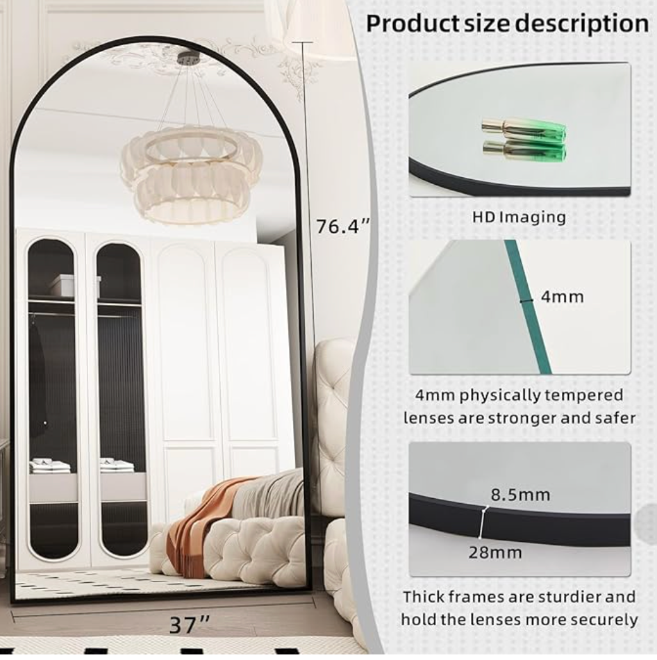 37x76 arched full length black-framed mirror 🖤
