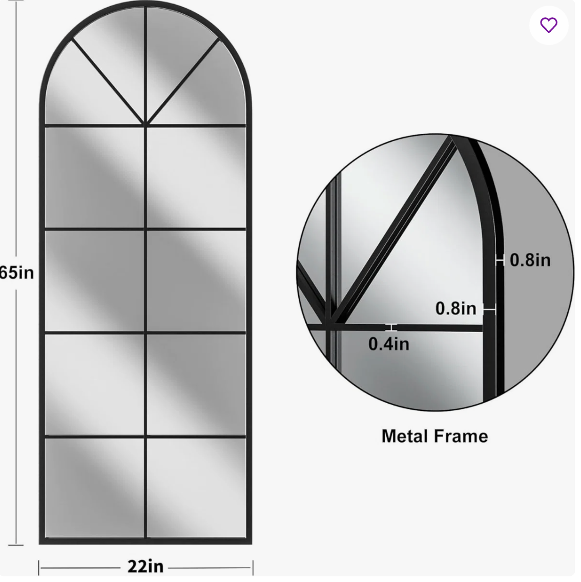 22x65 arched window pane full length mirror 🪞