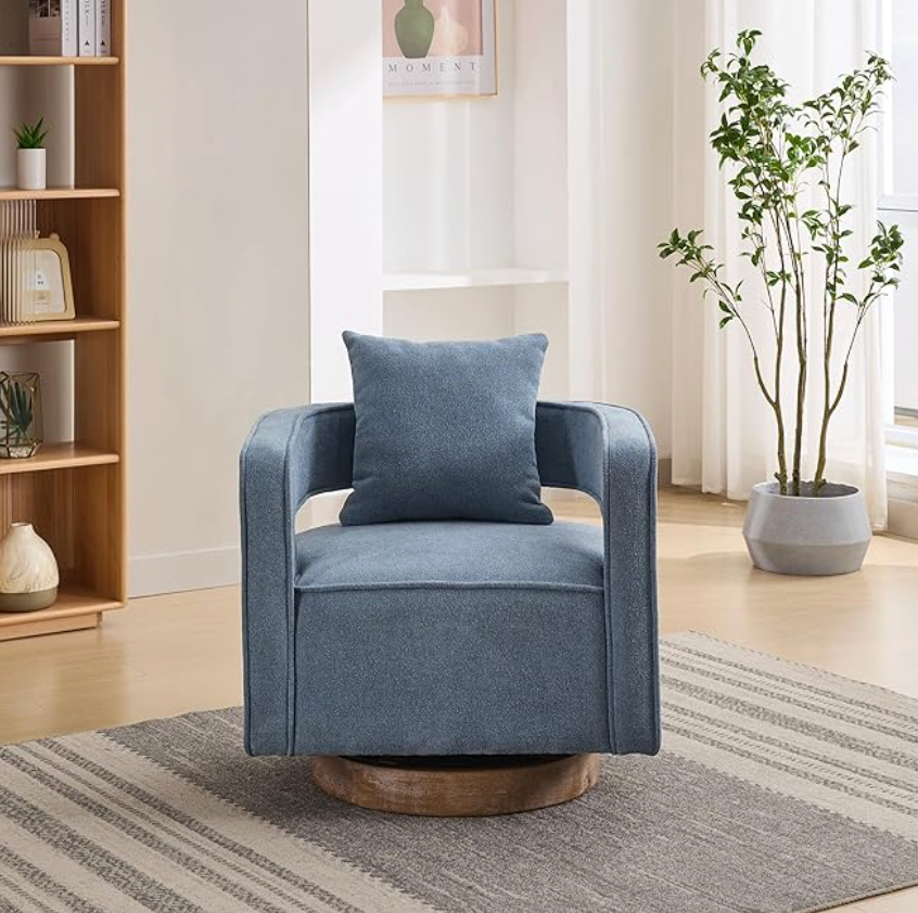 Modern pale blue linen swivel barrel accent chairšµ