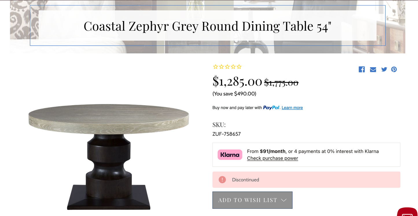 Round 54” coastal grey dining table w/ pedestal base 🩶