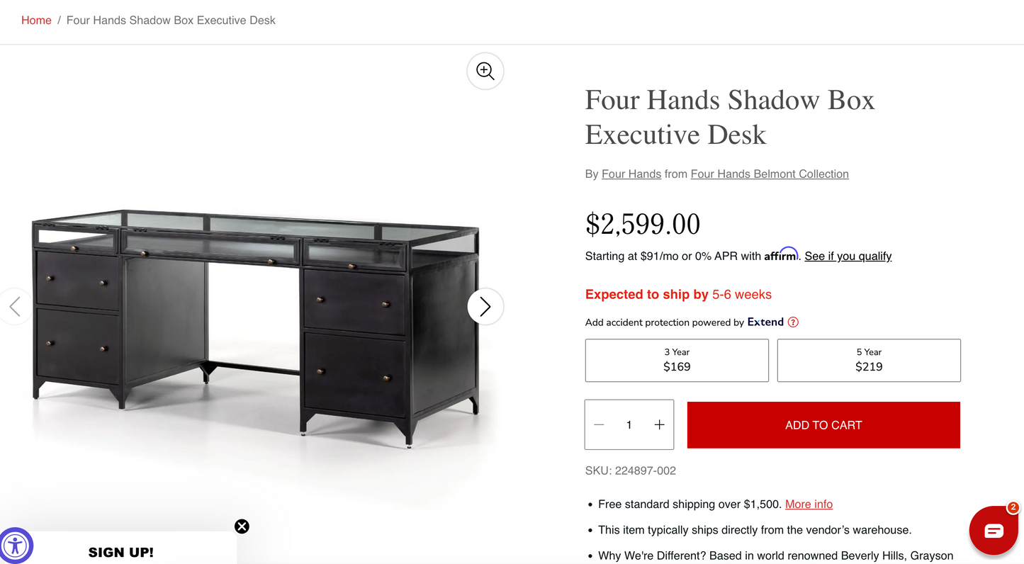 Four Hands shadow box executive desk ☕