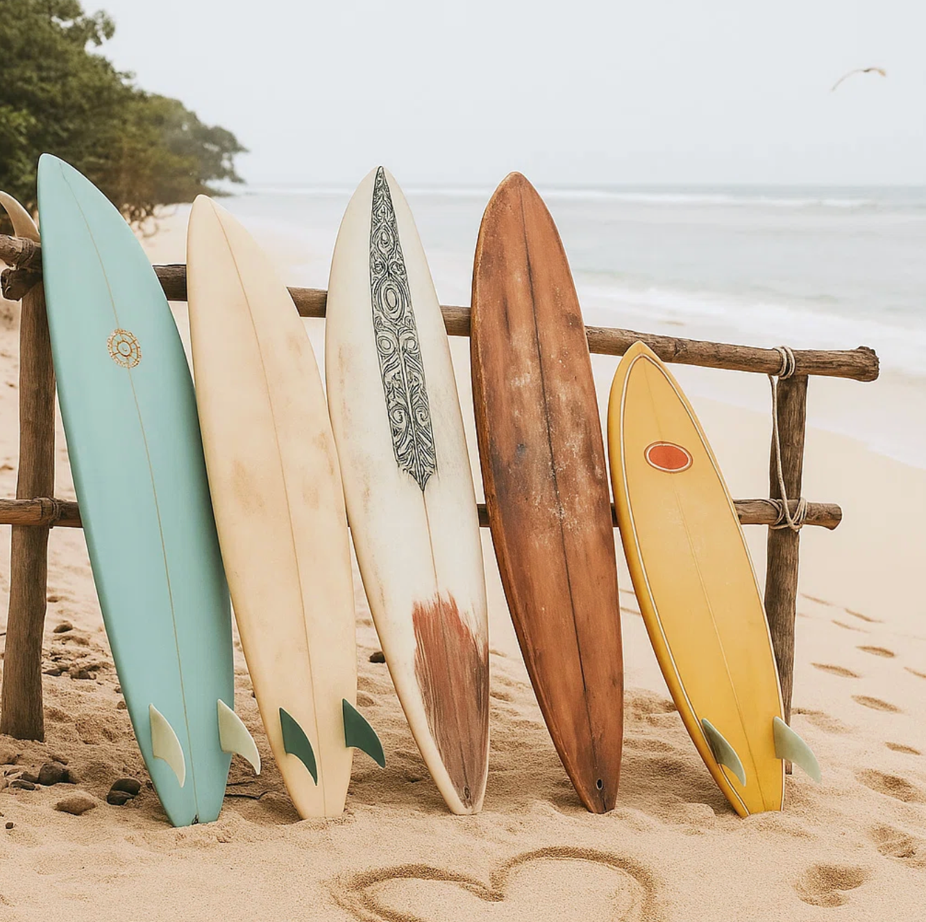 30x30 vintage surfboard beach canvas art π