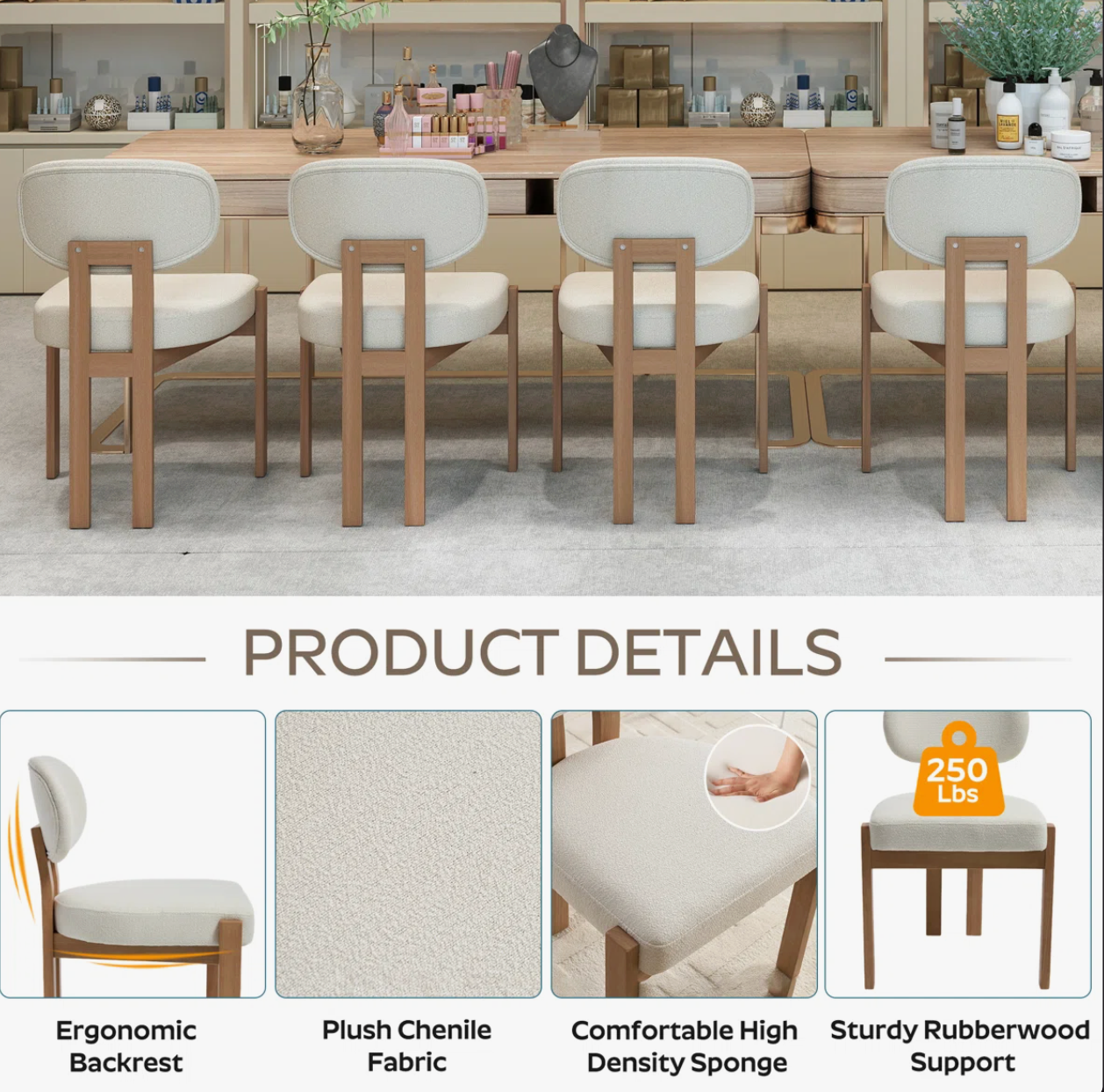 2 white boucle & solid wood dining chairs πͺ