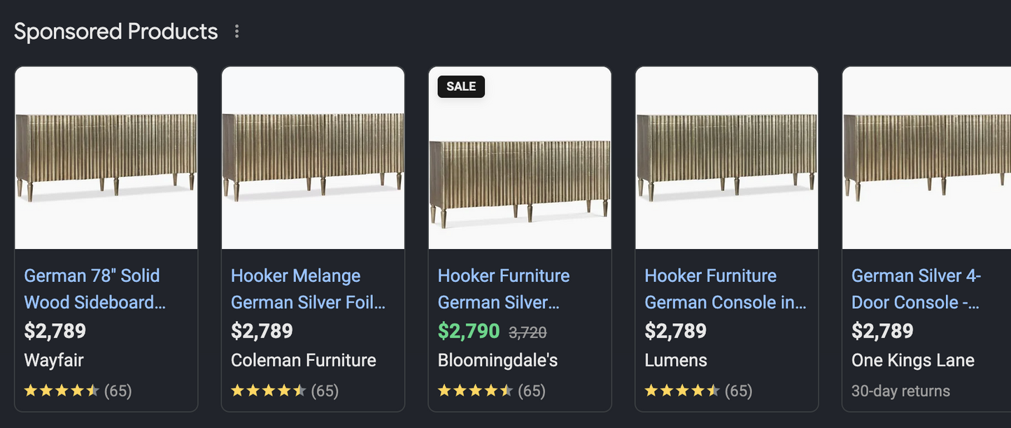 78'' Solid Wood Credenza w/ German silver foil 🩶