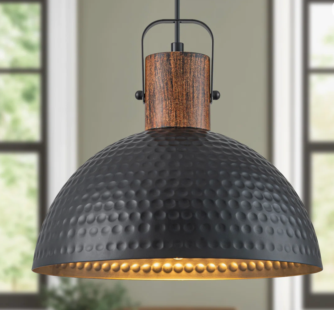 1-light dimmable dome hammered industrial single pendant light 💡